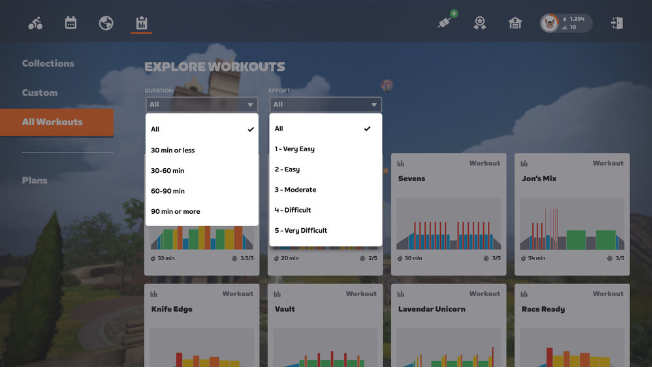 Workouts filterbar