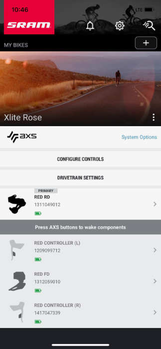 Startseite in der SRAM AXS App