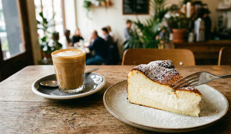 Leckerer Käsekuchen und ein Cortado